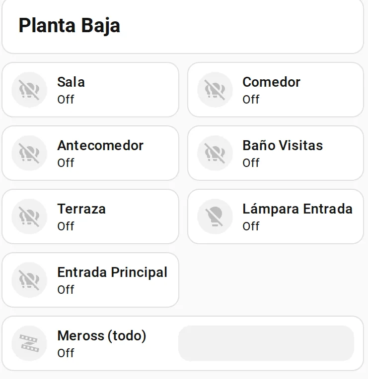 Control de las luces de la planta baja, cada una con su estado.